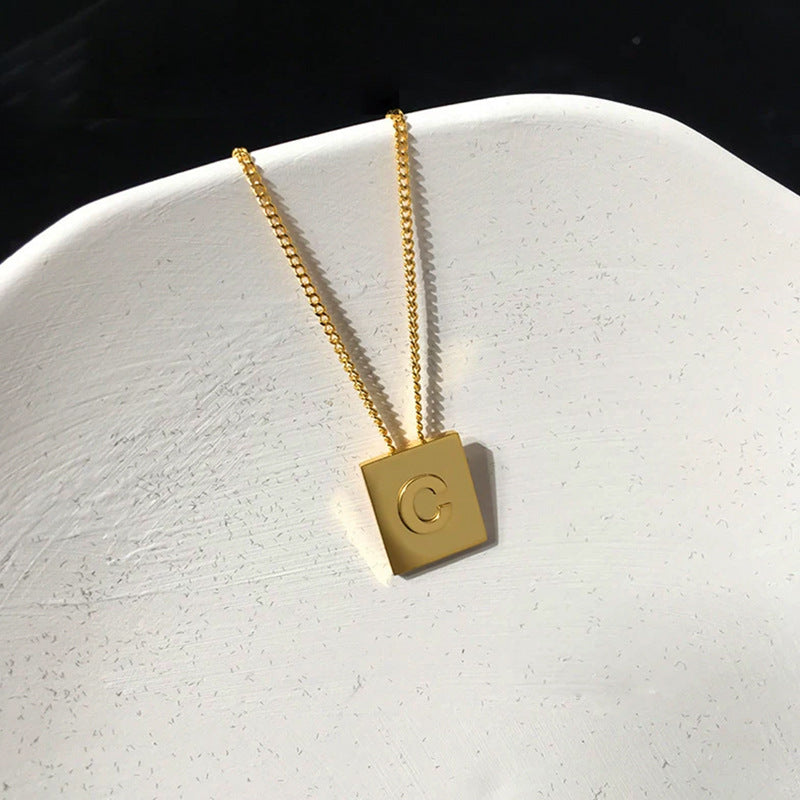 Letter Square Plate English Gold Female Clavicle Necklace