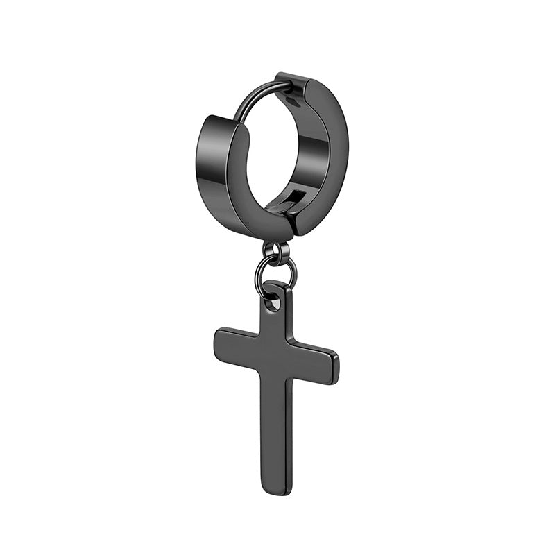 Round Flat Cross Diamond Titanium Steel Ear Rings