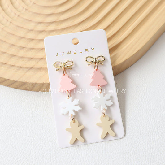 Imitation Polymer Clay Paint Tree Snowflake Earrings