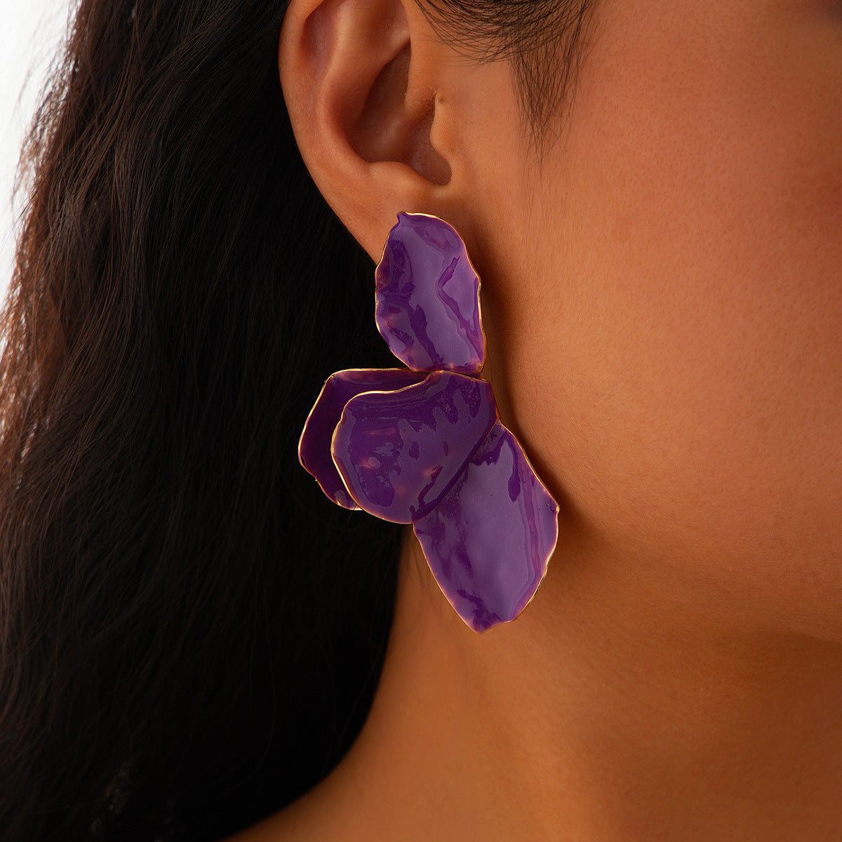 Pink Dripping Oil Petal Ear Accessory Earrings