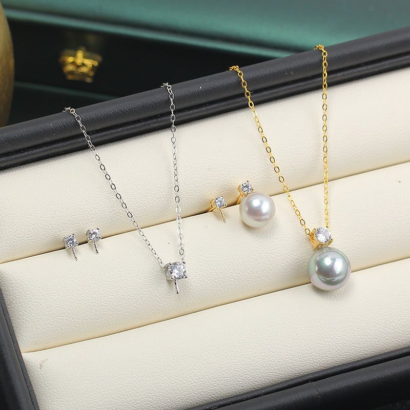 Sier Princess Style Single Rhinestone Pearl Ear Small Light Earrings