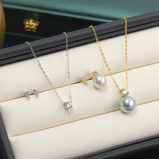 Sier Princess Style Single Rhinestone Pearl Ear Small Light Earrings