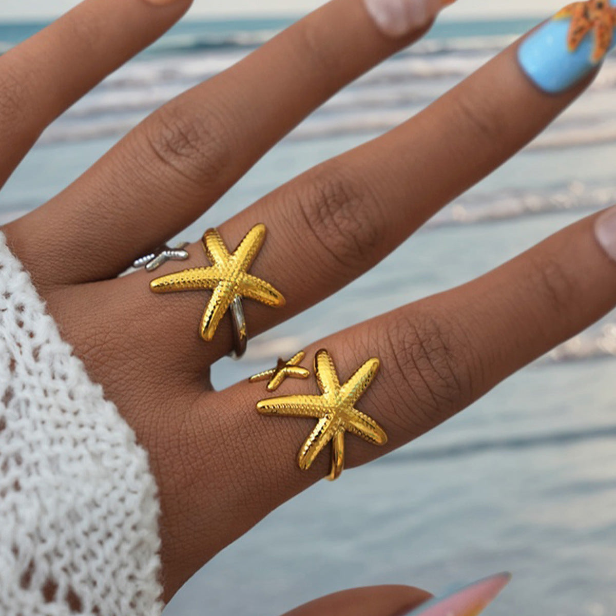 High-grade Light Luxury Packaging Female Design Starfish Shell Ring