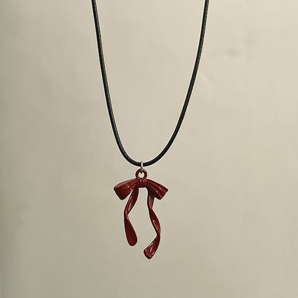 Niche Minimalist Bow Black Leather Rope Necklaces