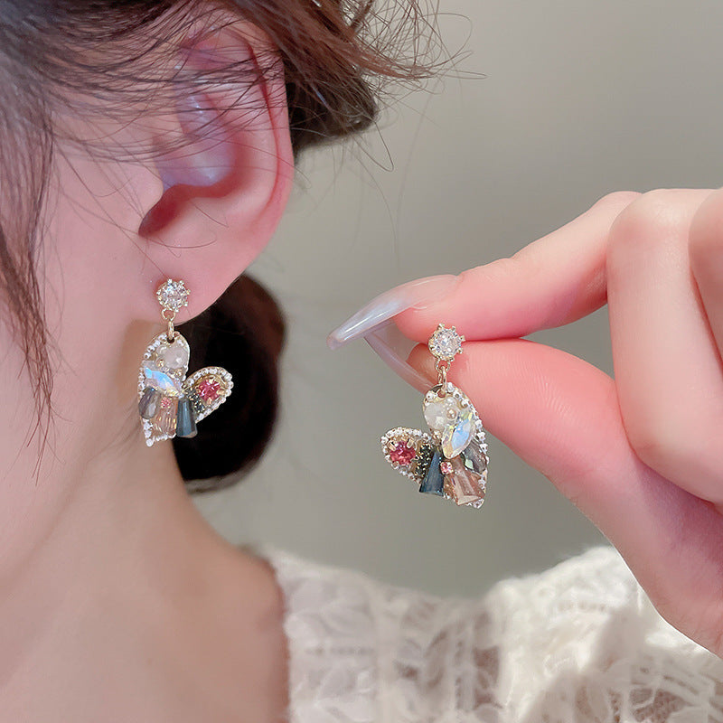 Needle Heart-shaped Zircon Sweet Cool Personality Creative Design Sense Earrings