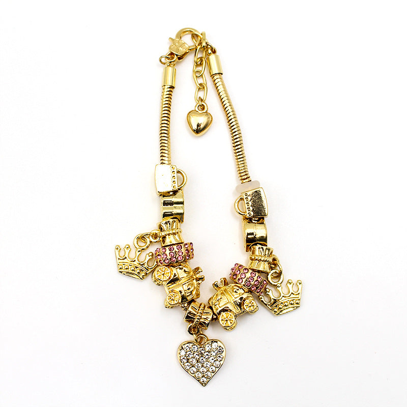 Crystal Heart-shaped Glass Bead Temperament Trend Alloy Bracelet