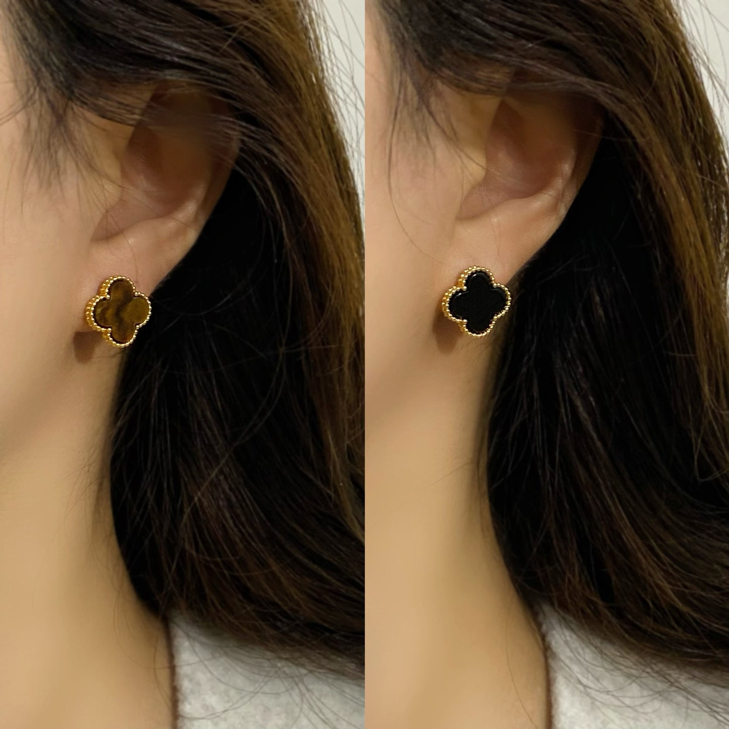 Gold-plated Retro Classic Fashion Four-leaf Clover Resin Female Light Luxury Stud Earrings