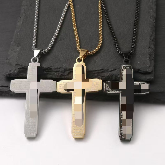 Korean Style Male Female Personality Three-dimensional Cross Trendy Grace Stainless Necklace