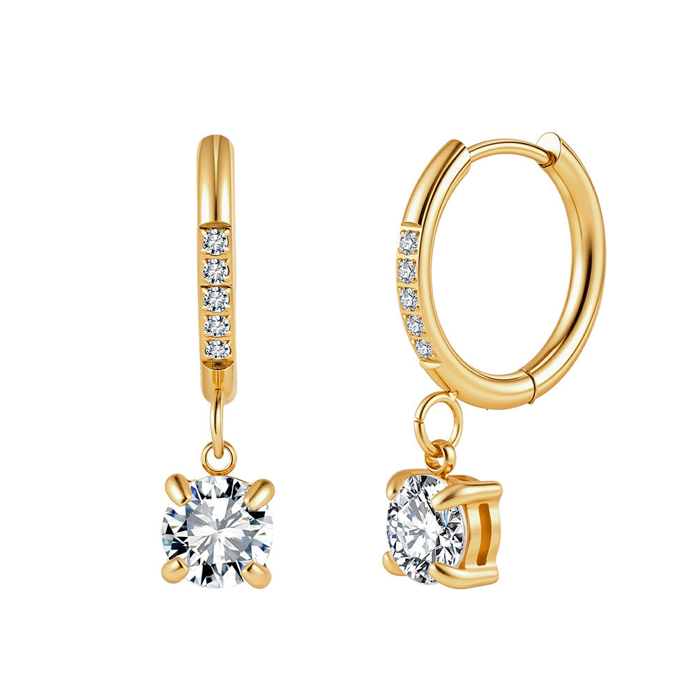 Women's Stainless Steel Diamond Tassel Simple Niche Everyday Joker Twin Collection Earrings