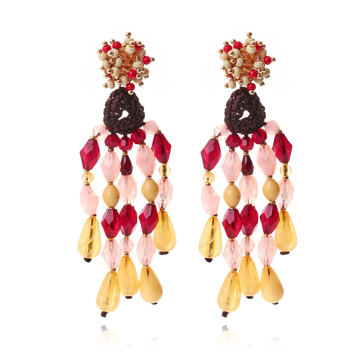 Women's Hand-woven Long String Colorful Jelly Bead Earrings