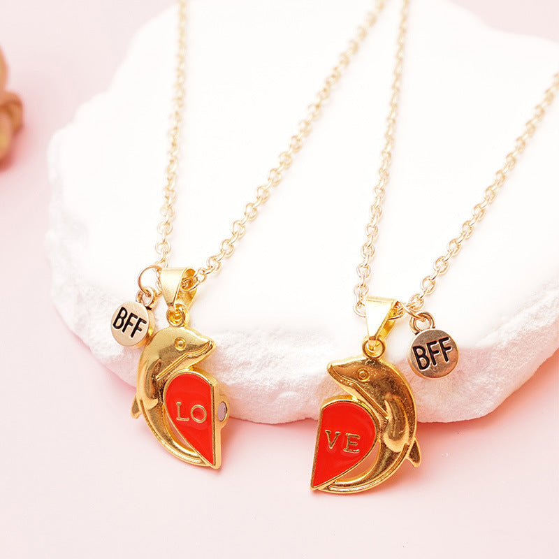 Stitching Love Dolphin Couple Magnetic Alloy For Valentine's Necklace