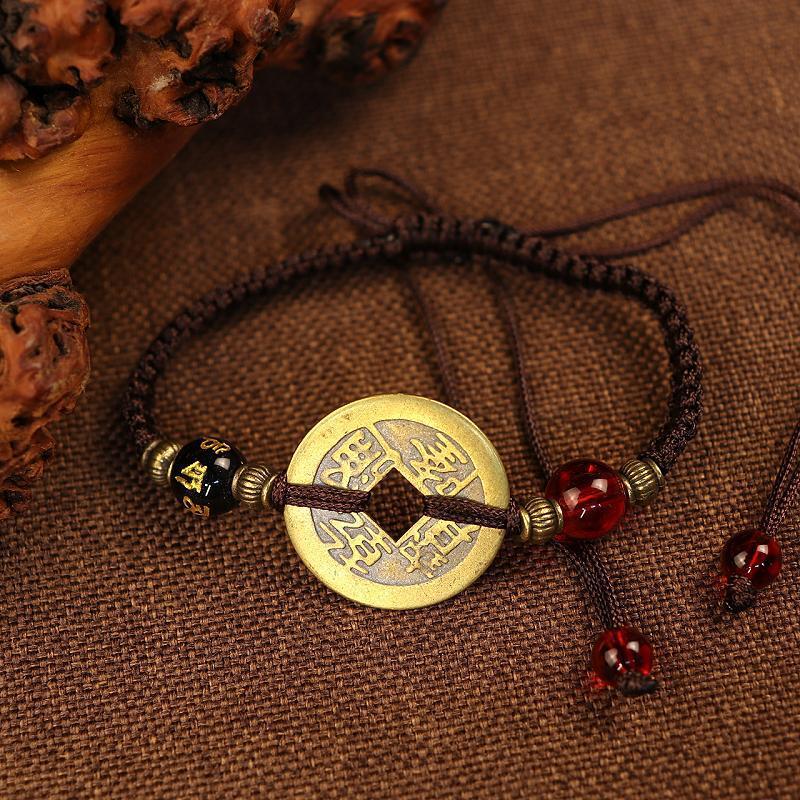 Copper Coin Hand-woven Red Rope Couple Bracelets