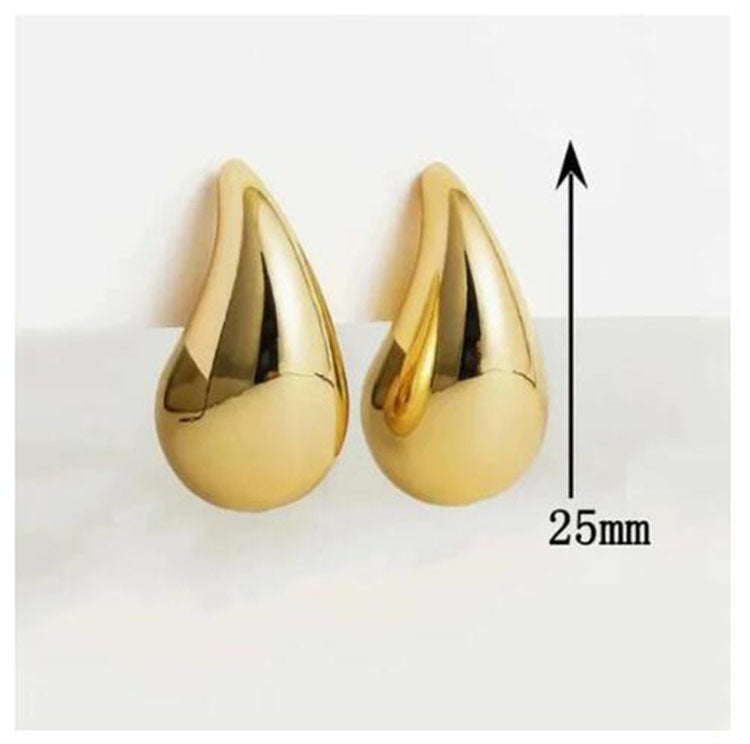 Large Water Drop Metal Cold Style Melon Seed Type Stud Earrings