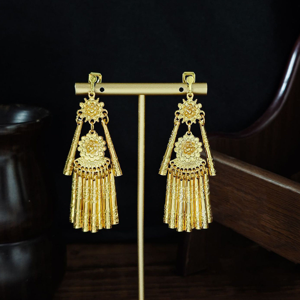 Long Water Drop Tassel Tourist Attractions Diamond Ears Earrings