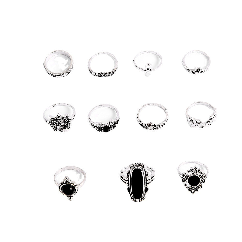 Personality Black Onyx Elephant Lotus Crown Rings