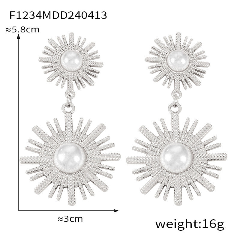 Texture Flower Design Sense Titanium Steel Gold Plated Casual Earrings