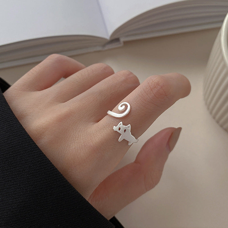 Cute Simple Niche Design Frosted Cat Animal Rings