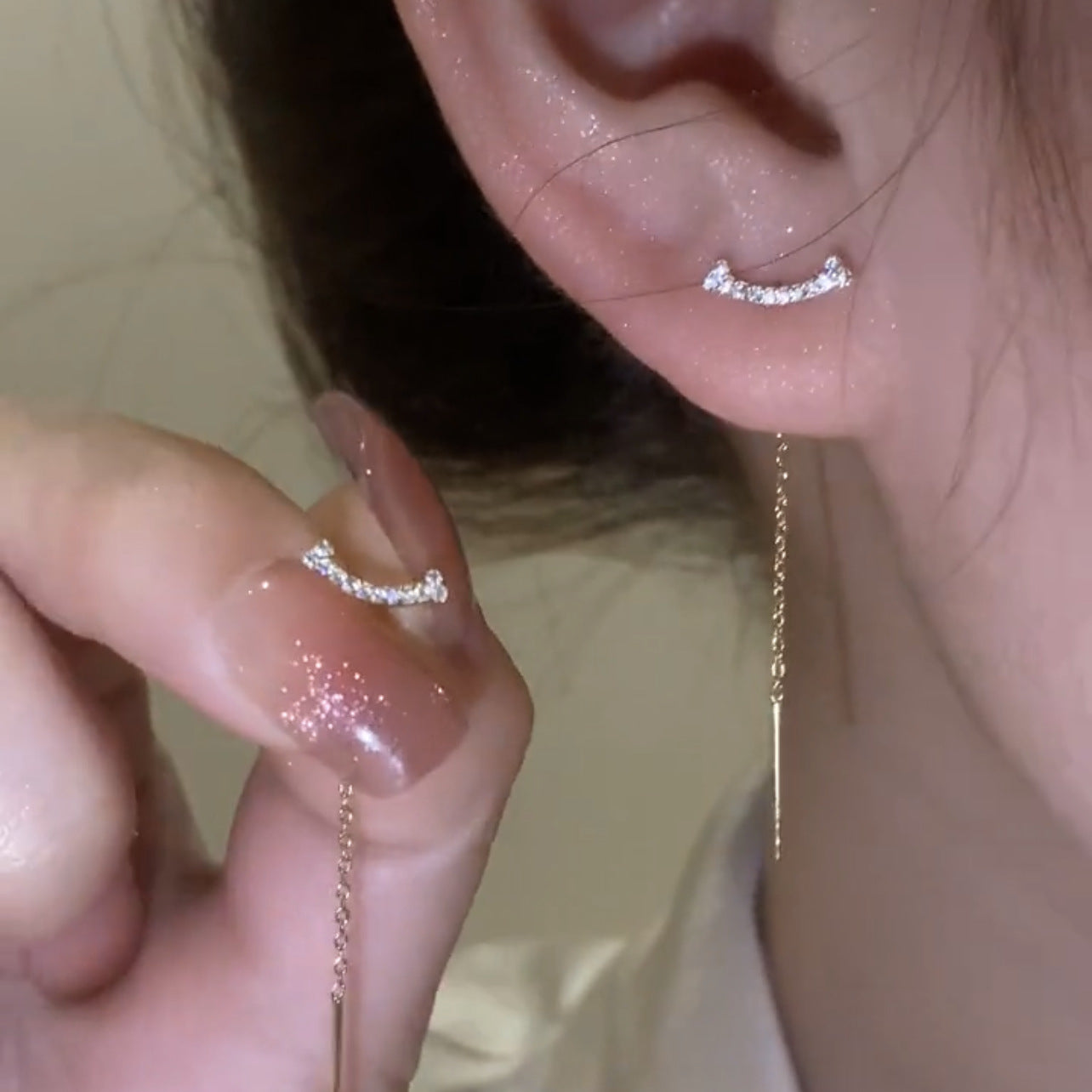 Women's High-grade Full Rhinestone Zircon Tassel Elegant Long Super Fairy Light Ear Line