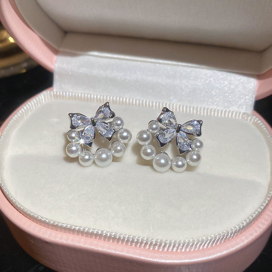 Women's Style Refined Zircon Flower Pearl Light Luxury High-grade Ear Earrings