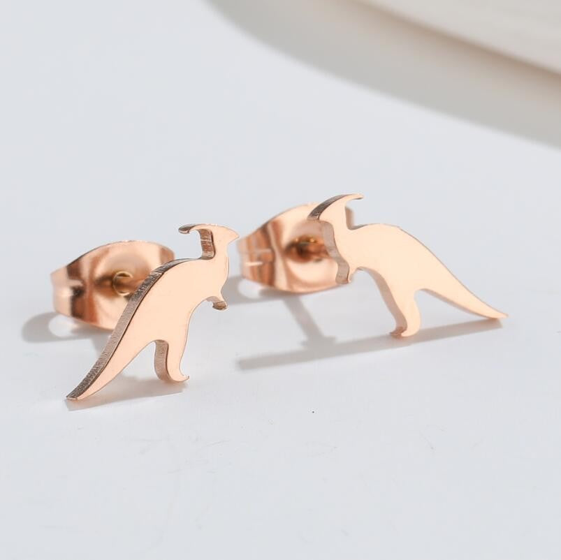 Dinosaur Ear Bone Gold Plating Stainless Glossy Earrings