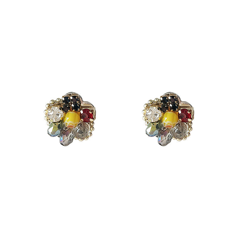 Women's Flower For Sier Needle Niche Temperament Exquisite Contrast Stud Earrings