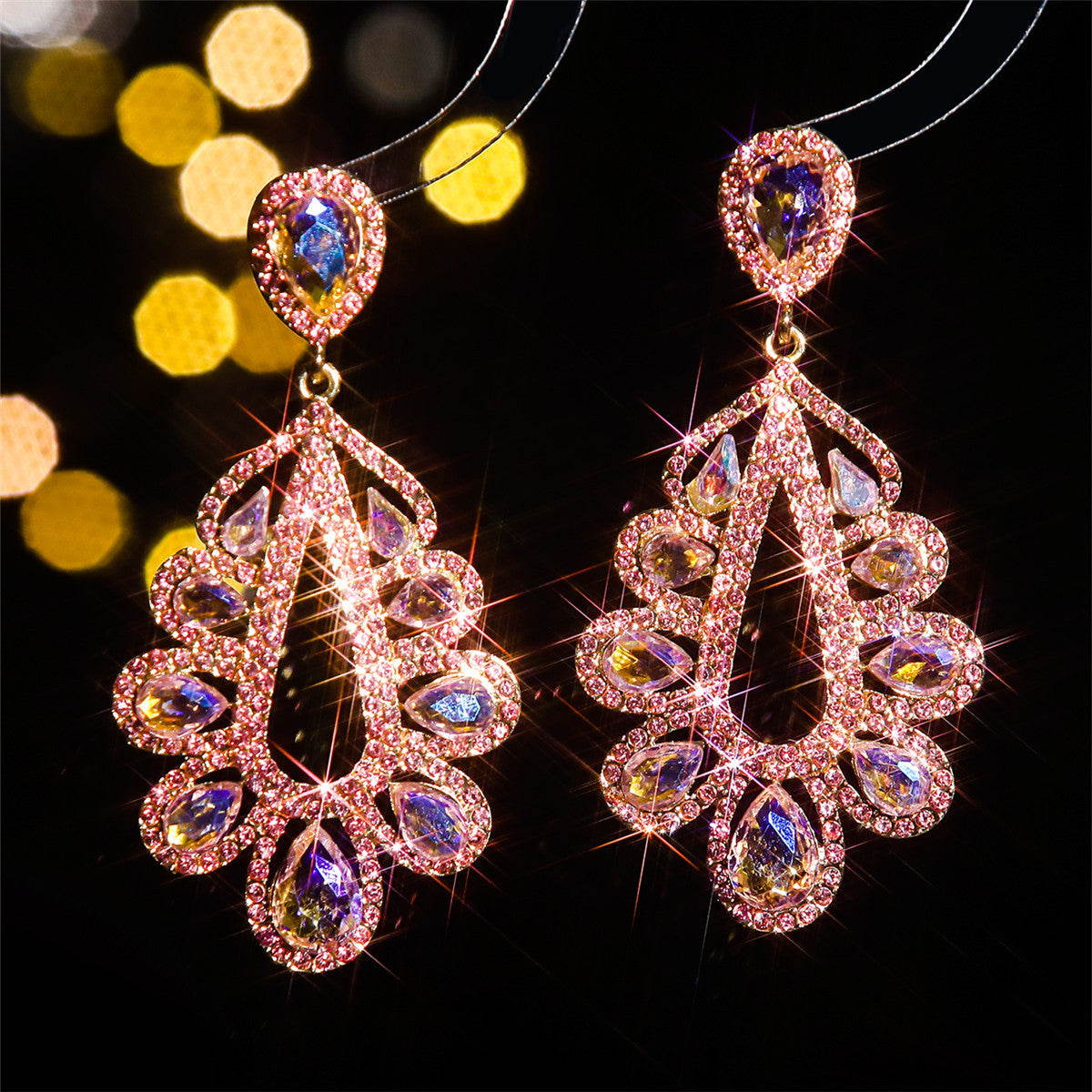 Glass Rhinestone Long Water Drop Female Earrings