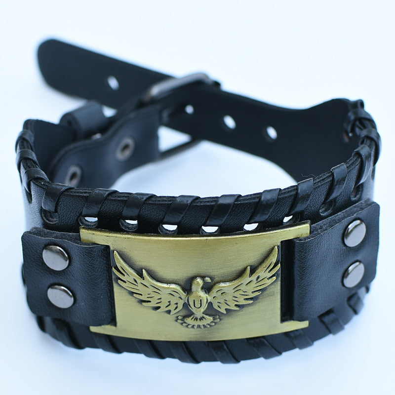 Men's Retro Viking Totem Leather Wolf Head Bear Claw Gossip Lucky Bracelet