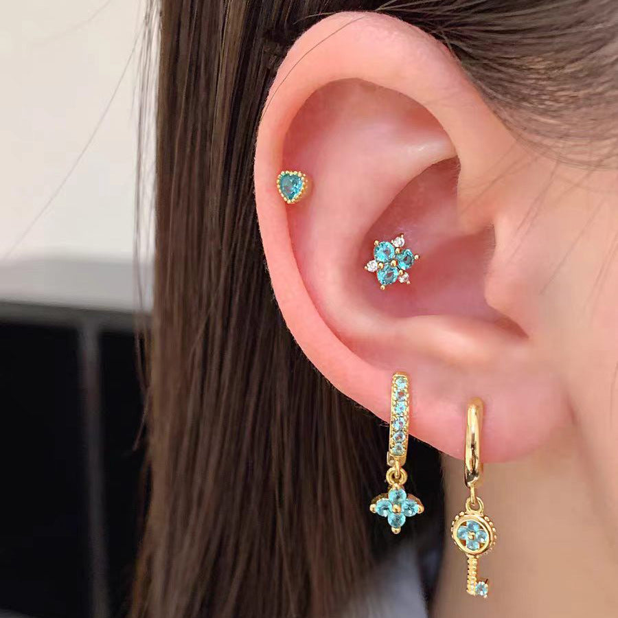 Medical Titanium Steel Four Leaf Clover Ear Screw Bone Pin Stud Earrings