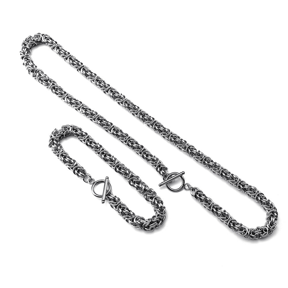 Men's Trendy Handmade Stainless Steel Cuban Circle Woven Titanium Necklaces