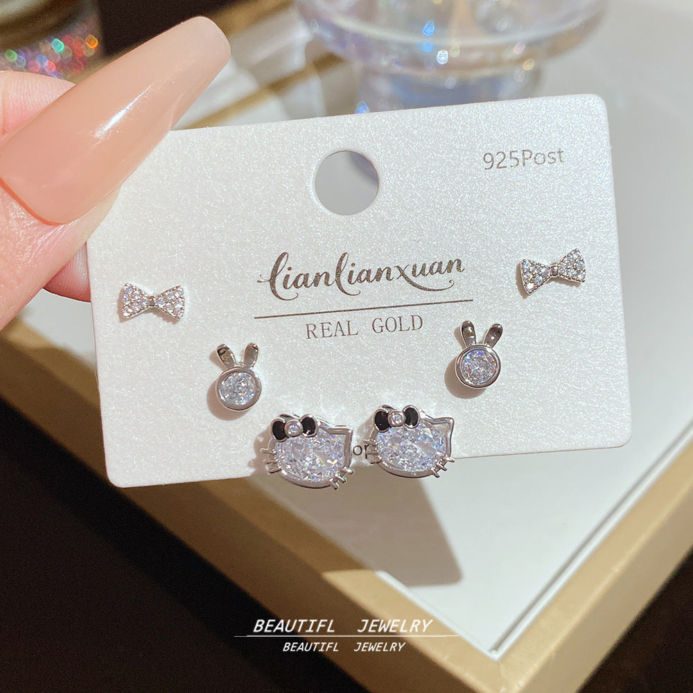 One Card Three Pairs Of Ear Sterling Sier Needle Rings