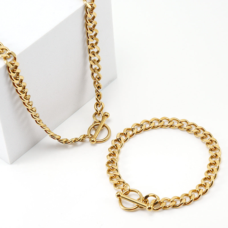 Men's Steel Buckle Cuban Link Chain Versatile Gold Bracelets