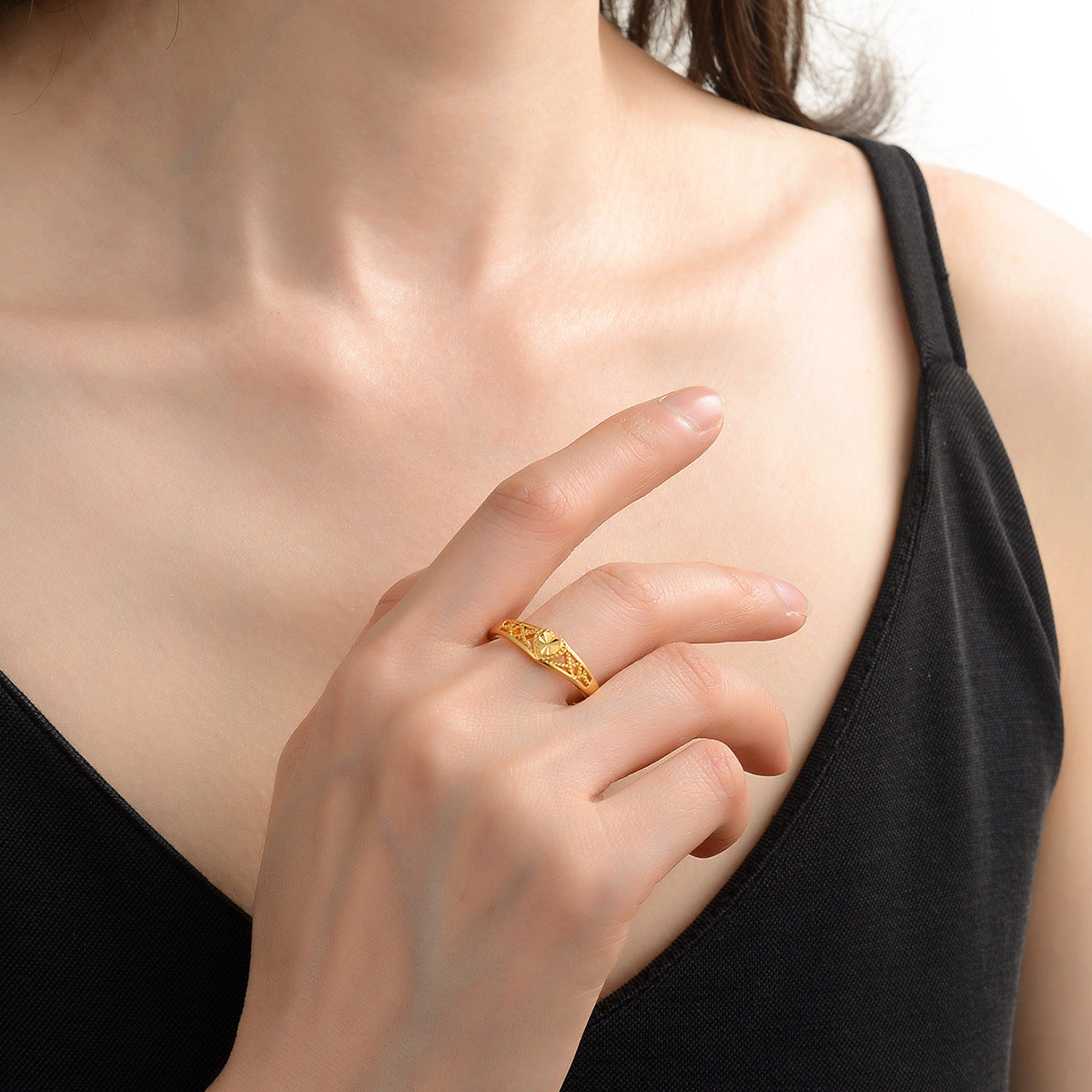 Placer Gold Open Female Live Model Plated Rings
