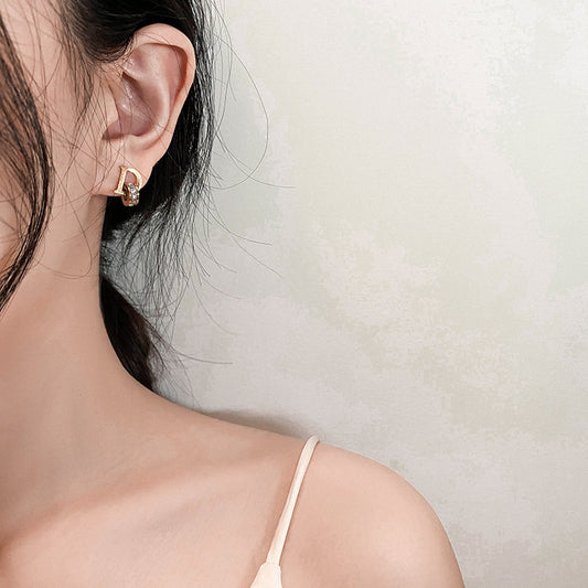 Titanium Steel Letter Female Rhinestone Small Round Earrings