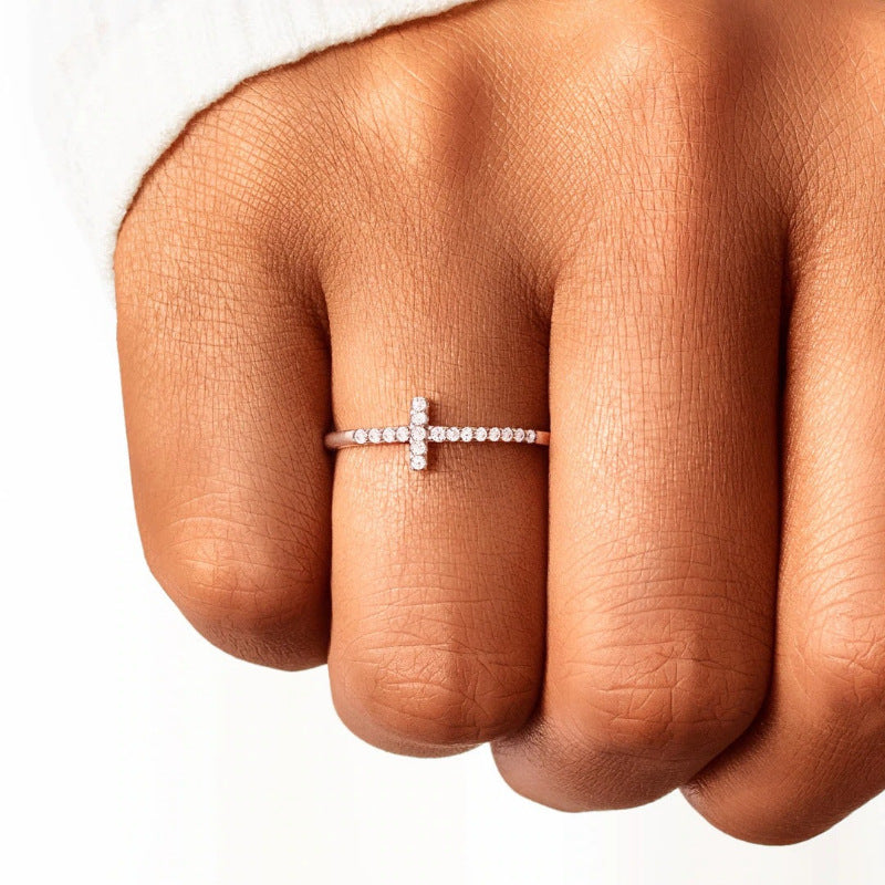 Inlaid Sier Zircon Alloy Female Design Temperament Wild Ring
