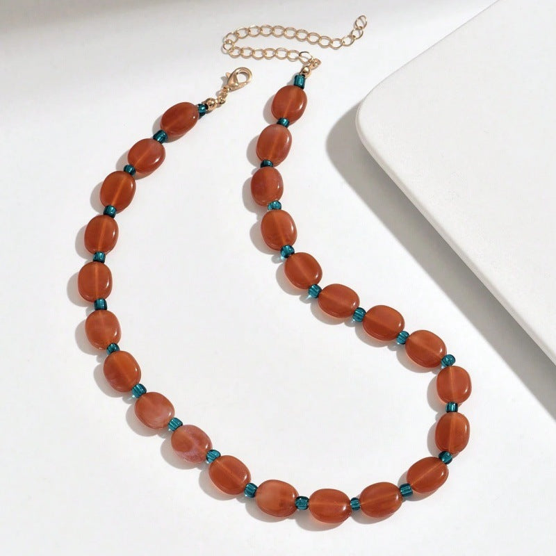 Women's Summer Bohemian Simple Fashion Color Oval Necklaces