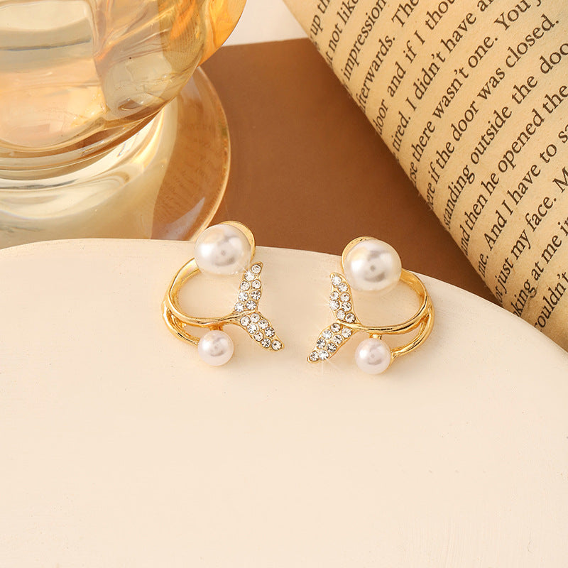 Simple Retro Sier Needle Pearl High Sense Ear Earrings