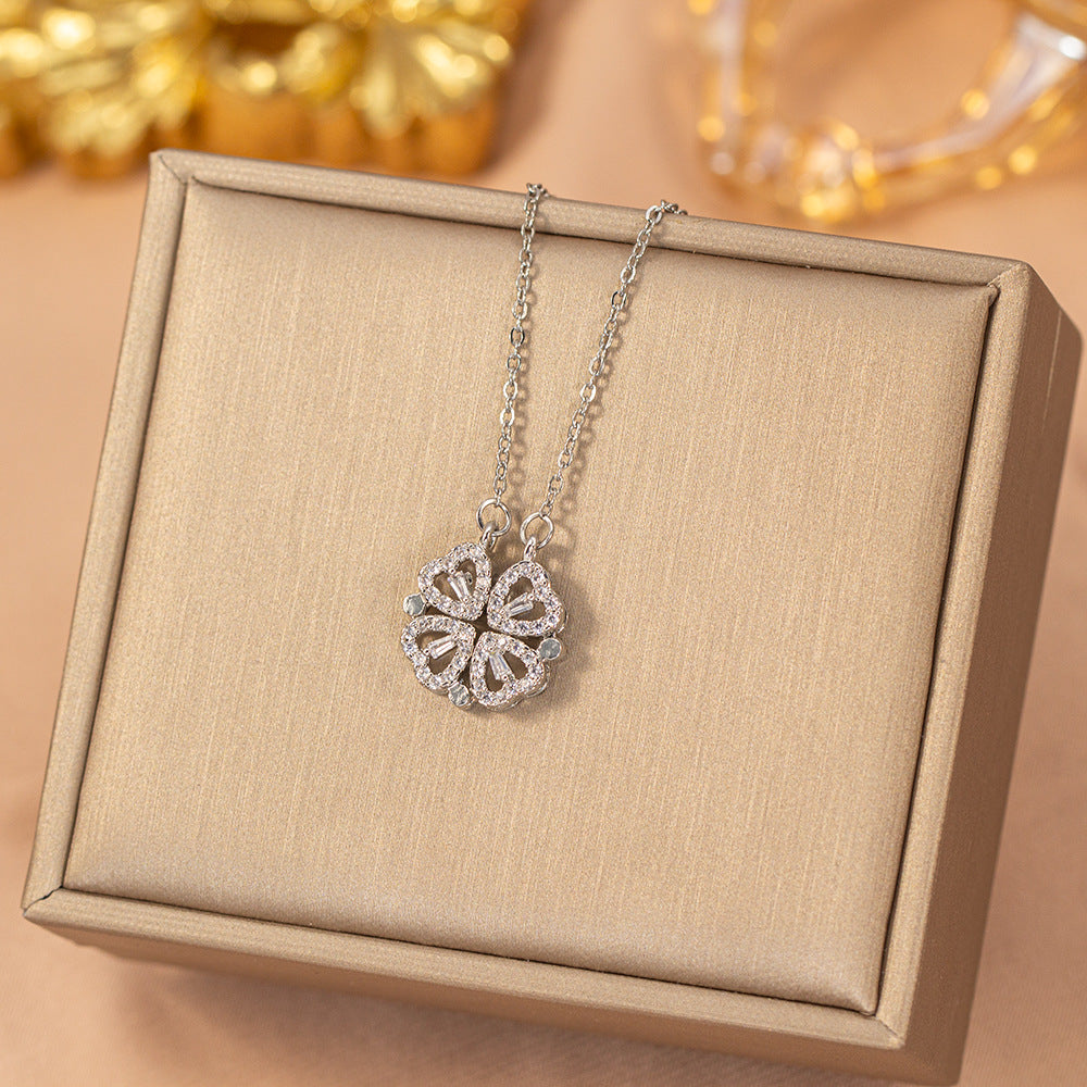 Fashion Copper Diamond Four-leaf Clover Light Luxury Minority High-grade Female Necklaces