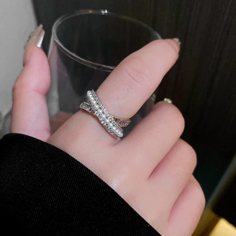 Real Gold Electroplated Zircon Buckle Light Luxury High Sense Index Ring