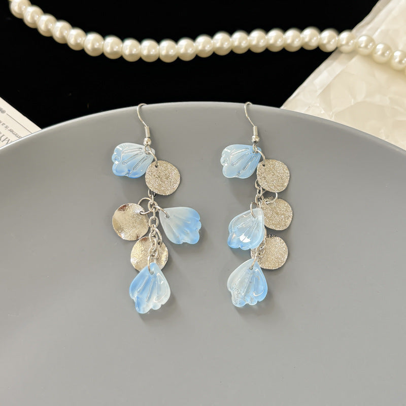 Needle Seaside Fairy Pearl Artificial Flower Tassel Female Stud Earrings