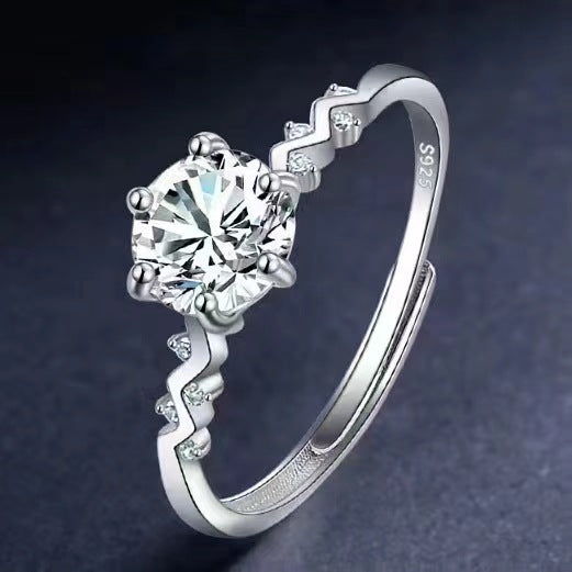 Eight Hearts Arrows Zircon Imitation Moissanite Female Male Six Claw Ring