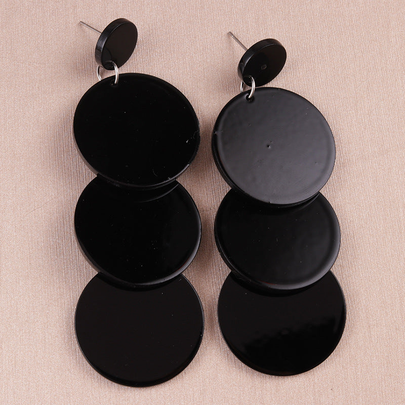 Design Sense Long Stitching Color Three-piece Wafer Acrylic Earrings