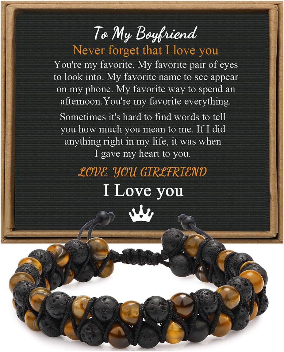 Men's Stone Tiger Eye Woven Adjustable Beaded Bracelet