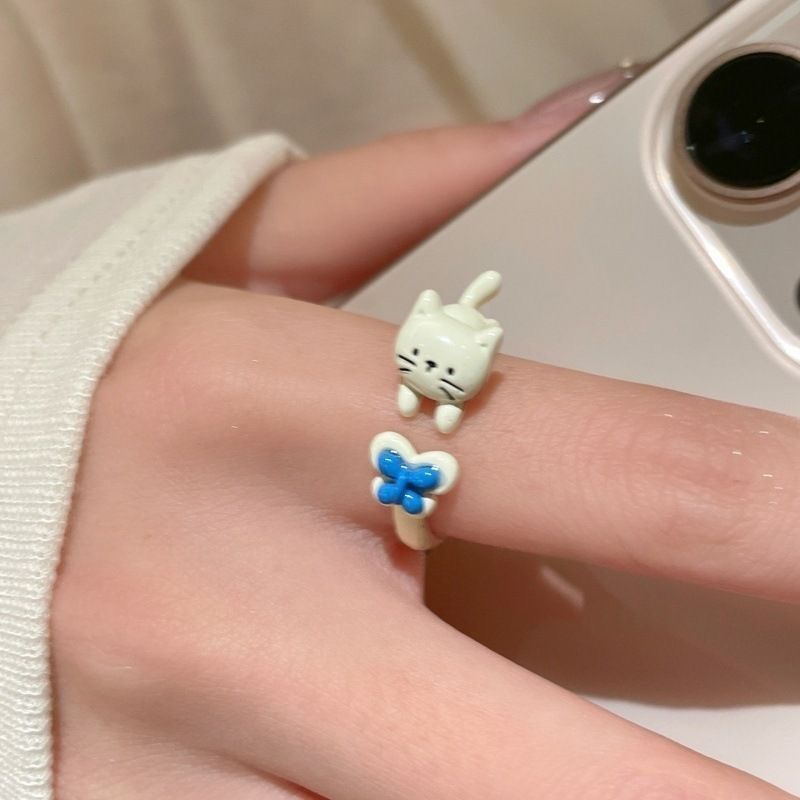 Pet Cat Open Female Fun Cartoon Animal Index Finger Unique Ring