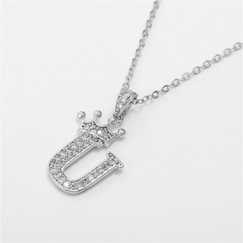 Zircon Crown English Letter Design Gold Clavicle Necklace