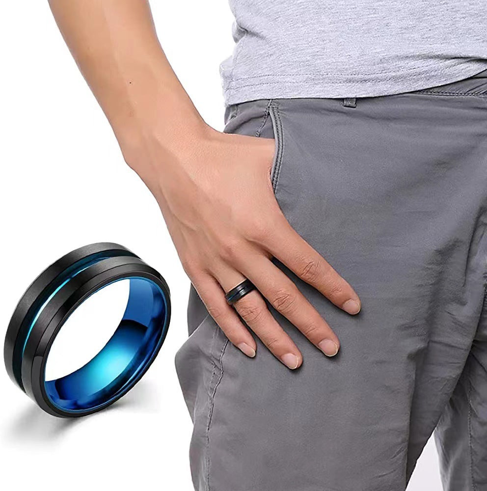 Men's Jewelry Titanium Steel Rotatable Blue Roman Rings