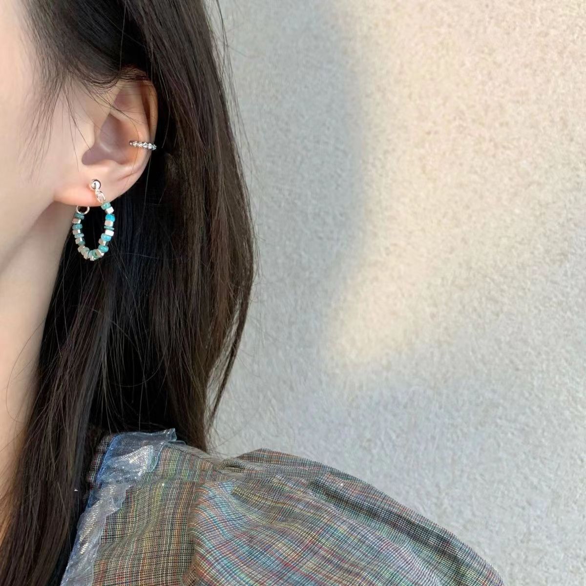 Women's Personality Sier Color Beaded For Light Luxury Minority Advanced Earrings