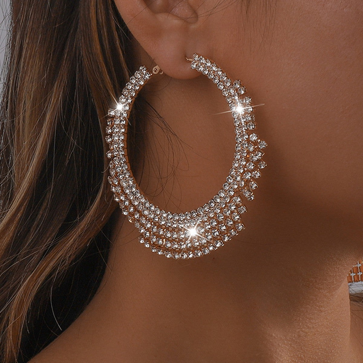 Women's High Profile Generous Rhinestone Tassel Big Circle For Daily Earrings