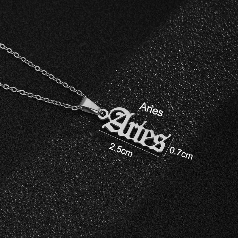 Women's & Men's Constellations Stainless Steel English Letters Titanium Clavicle Pendants