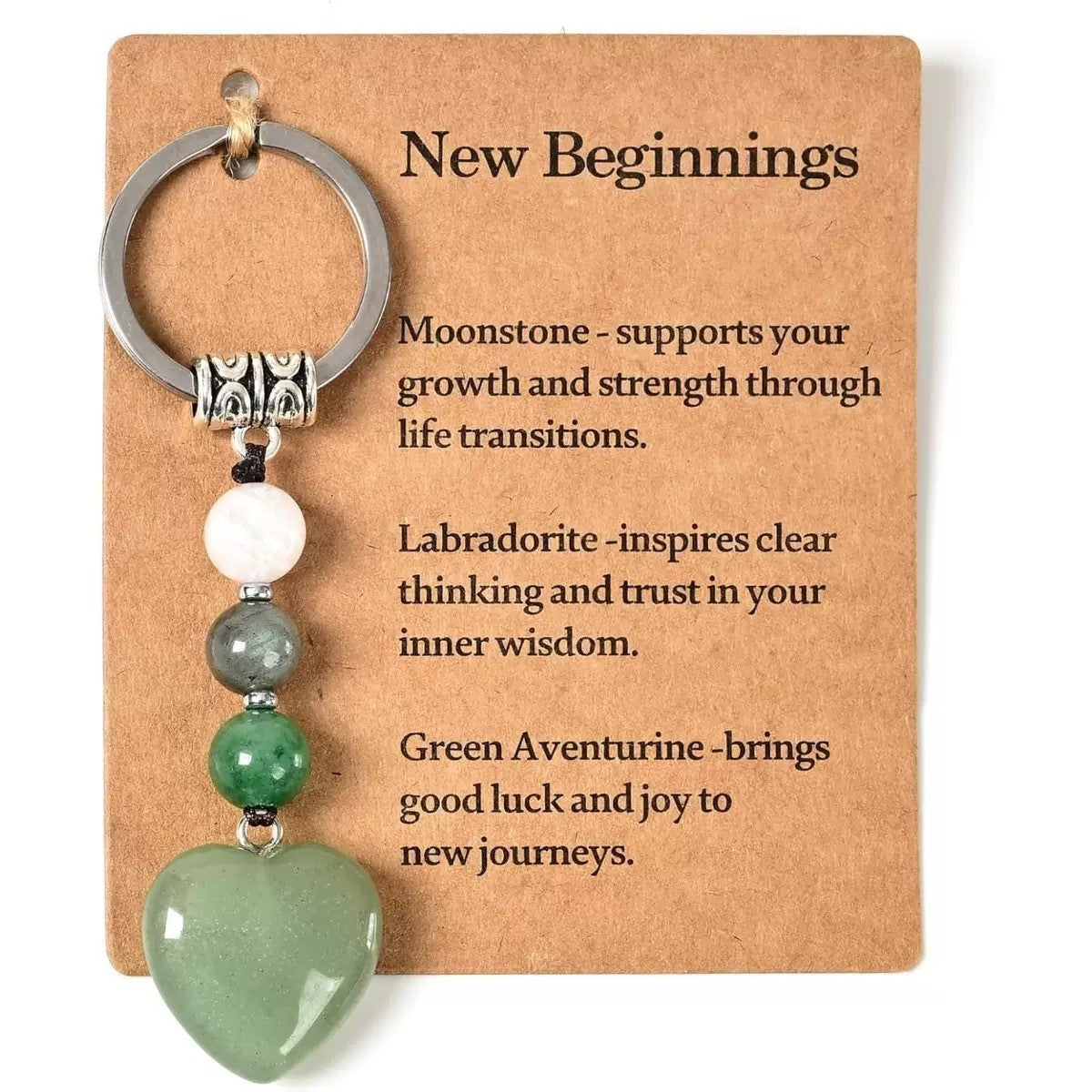 Crystal Key Chain Mixed Color Chalcedony Beaded Steel Rings