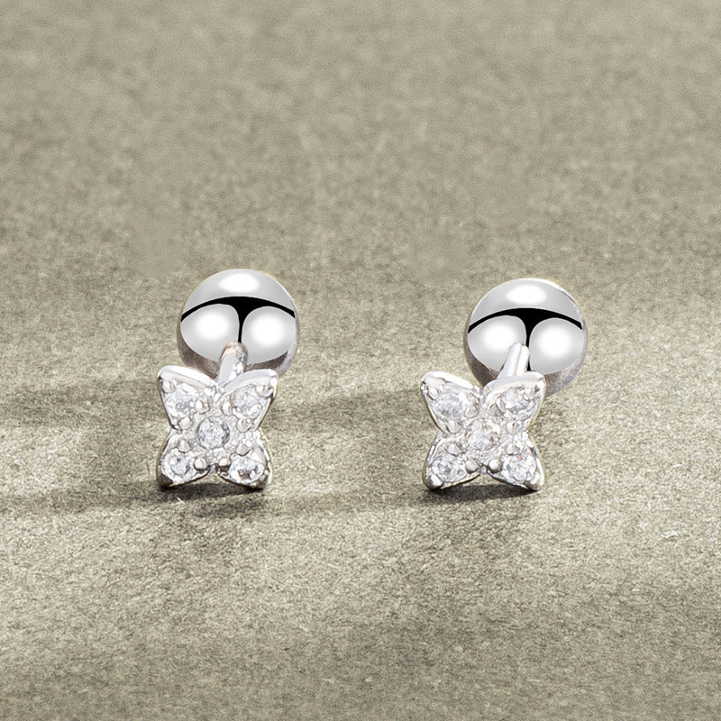 Screw Female Personality Tightening Buckle Double-headed Flower Short Ear Bone Rings